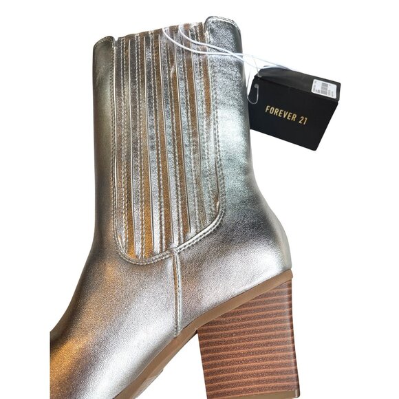 Forever 21 Ankle Boots New Metallic Silver Women's booties Size 7 Block Heel Fau - Picture 6 of 13
